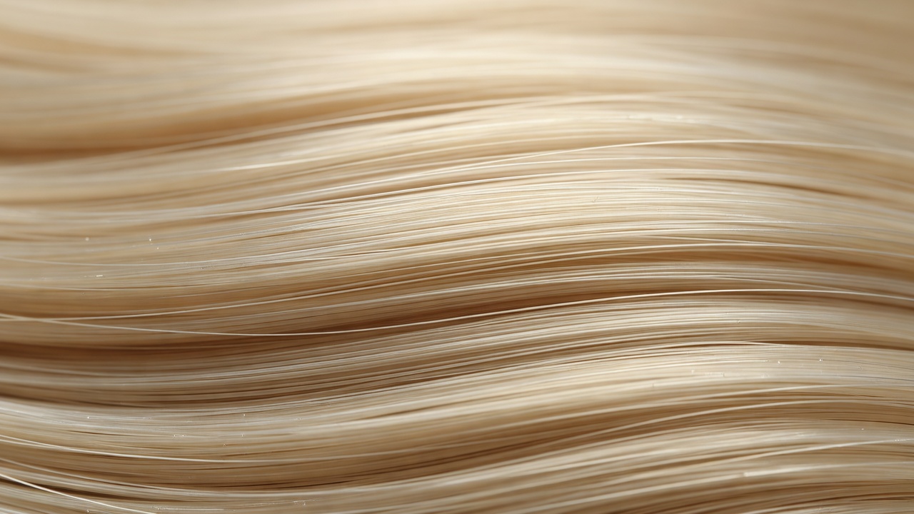 Macro structural view of clean, perfectly aligned blonde hair fibers indicating high cortical integrity