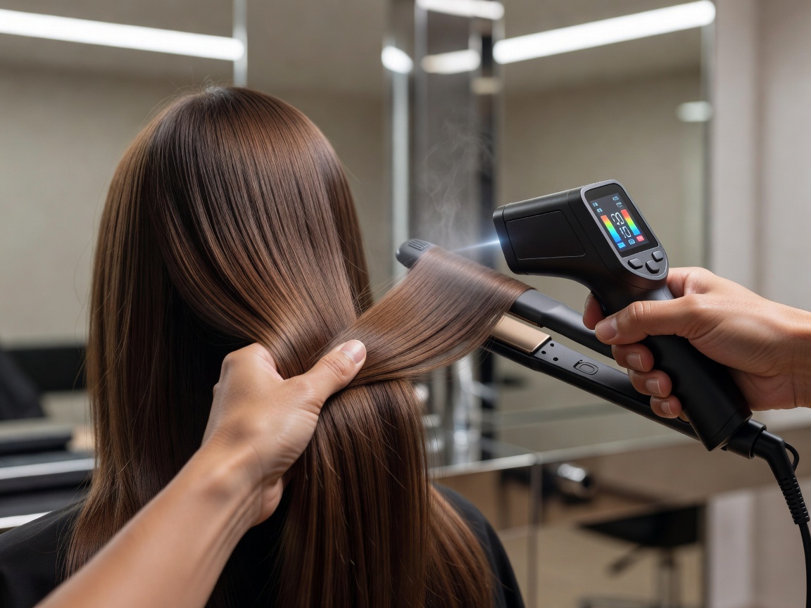 Professional styling application measuring temperature parameters to avoid thermal hair damage